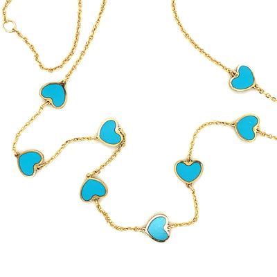 Mini Heart Station Necklace/Turquoise