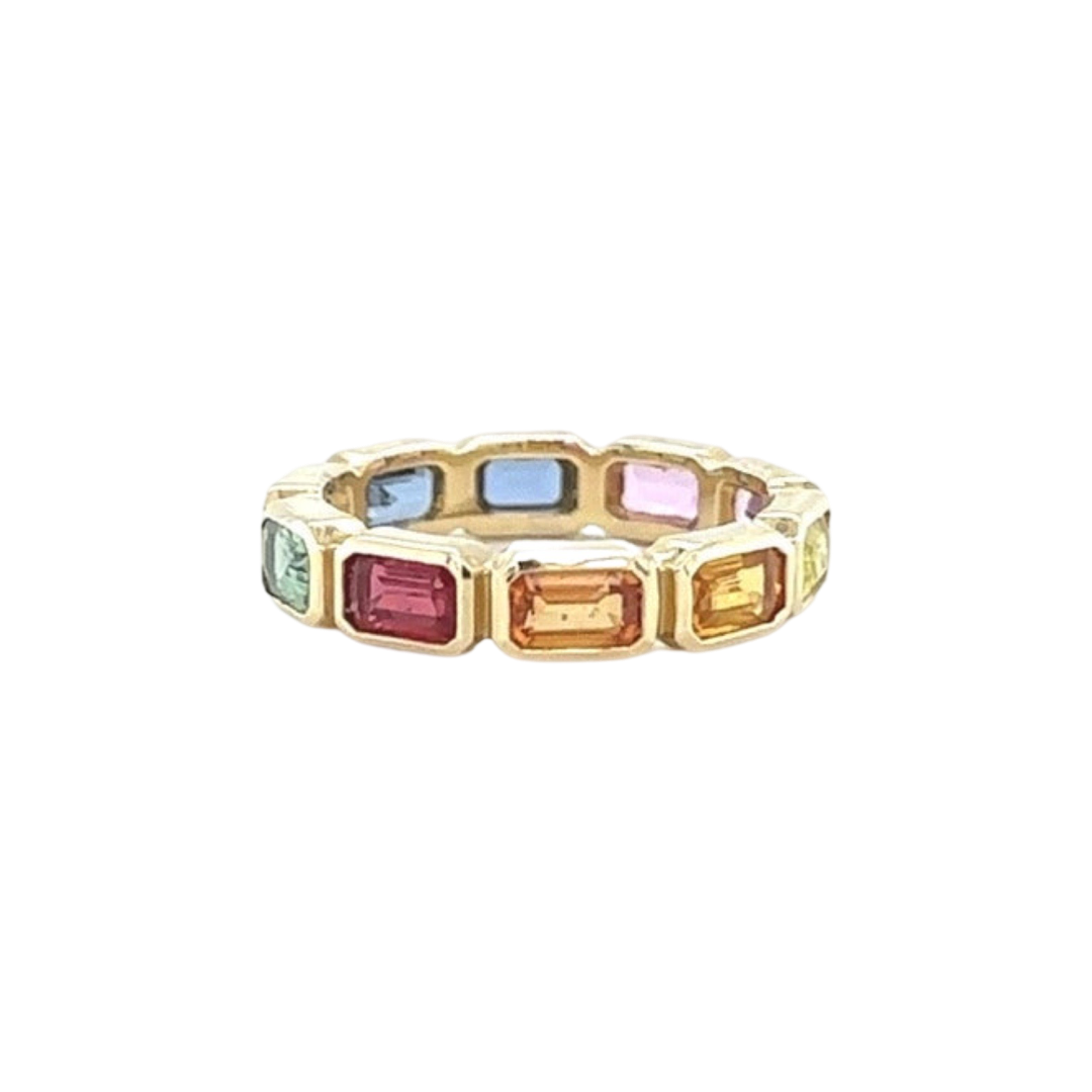 Rainbow Sapphire Baguette Emerald Band