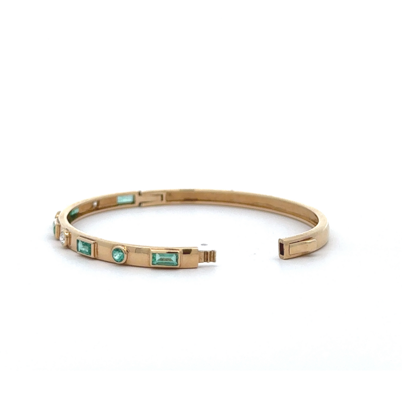 Multi Shape Emerald & Diamond Gold Bangle