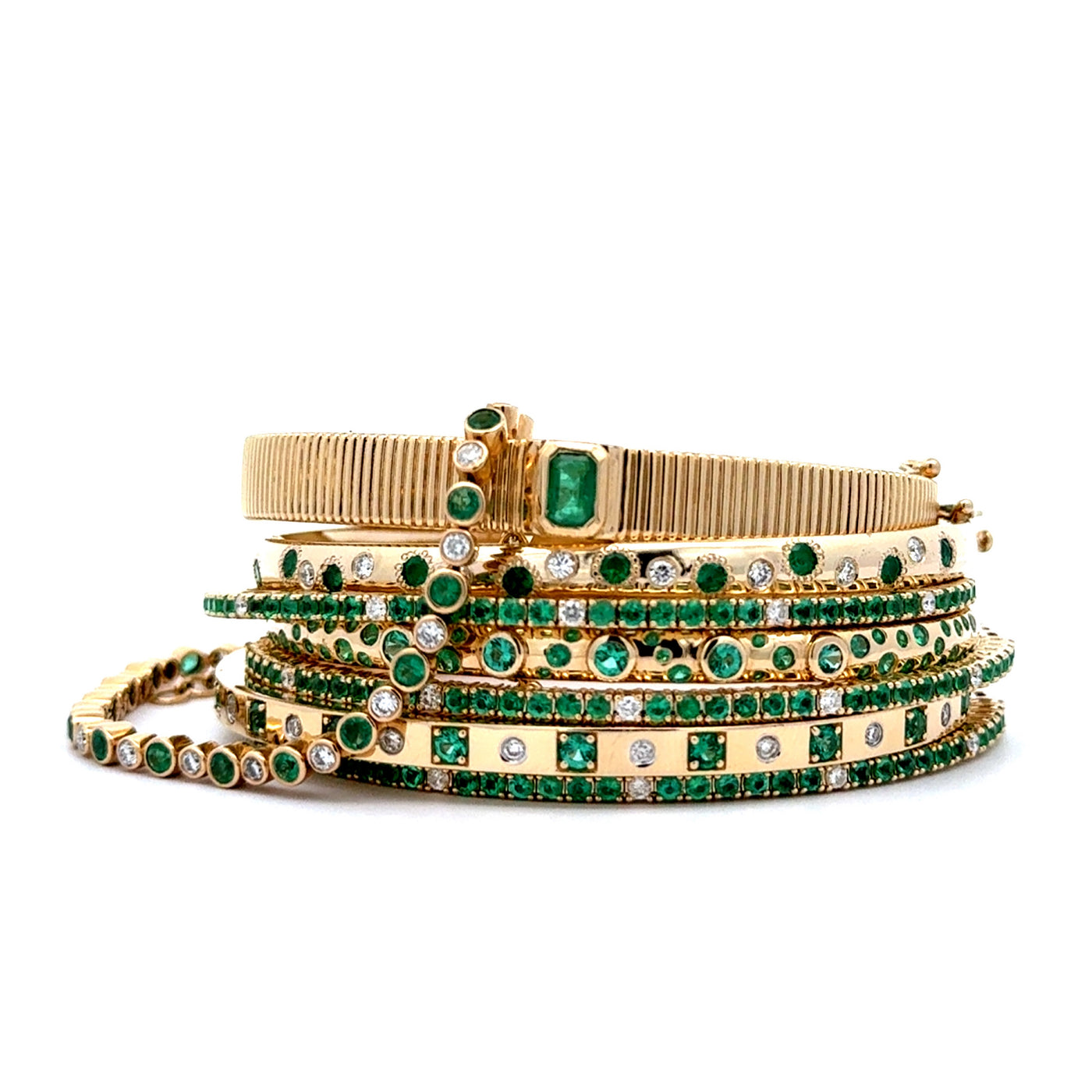 Emerald & Diamond Burst Bangle