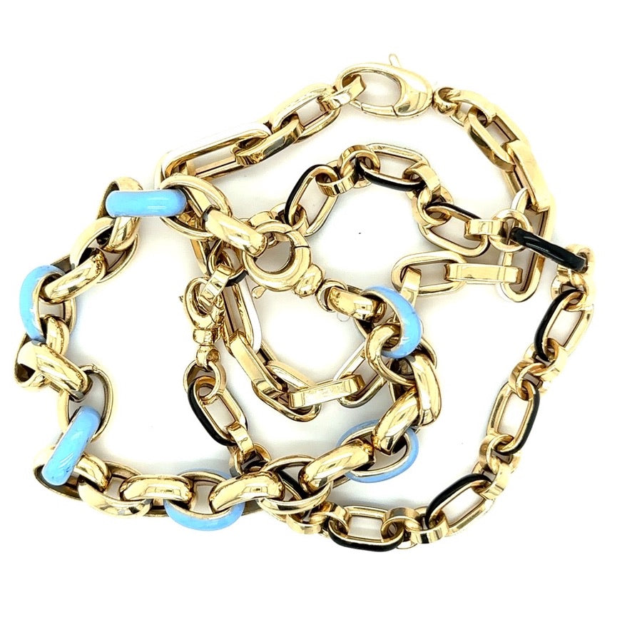 Blue Enamel & Gold Link Bracelet
