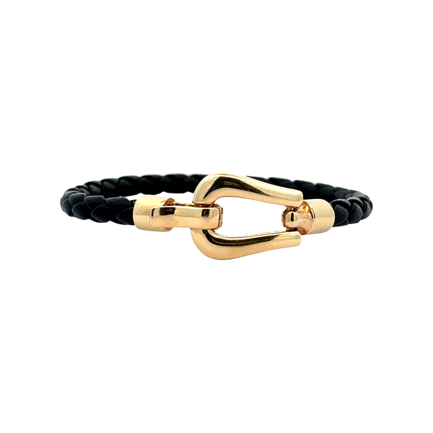 Black Leather and Gold Horsebit Clasp Bracelet