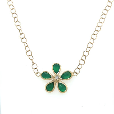 Green Onyx & Diamond Orchid Necklace