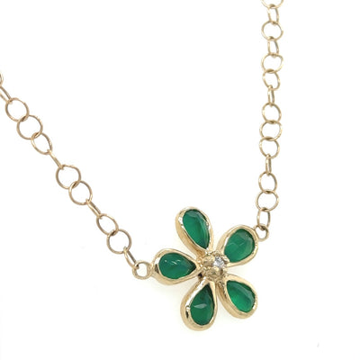 Green Onyx & Diamond Orchid Necklace