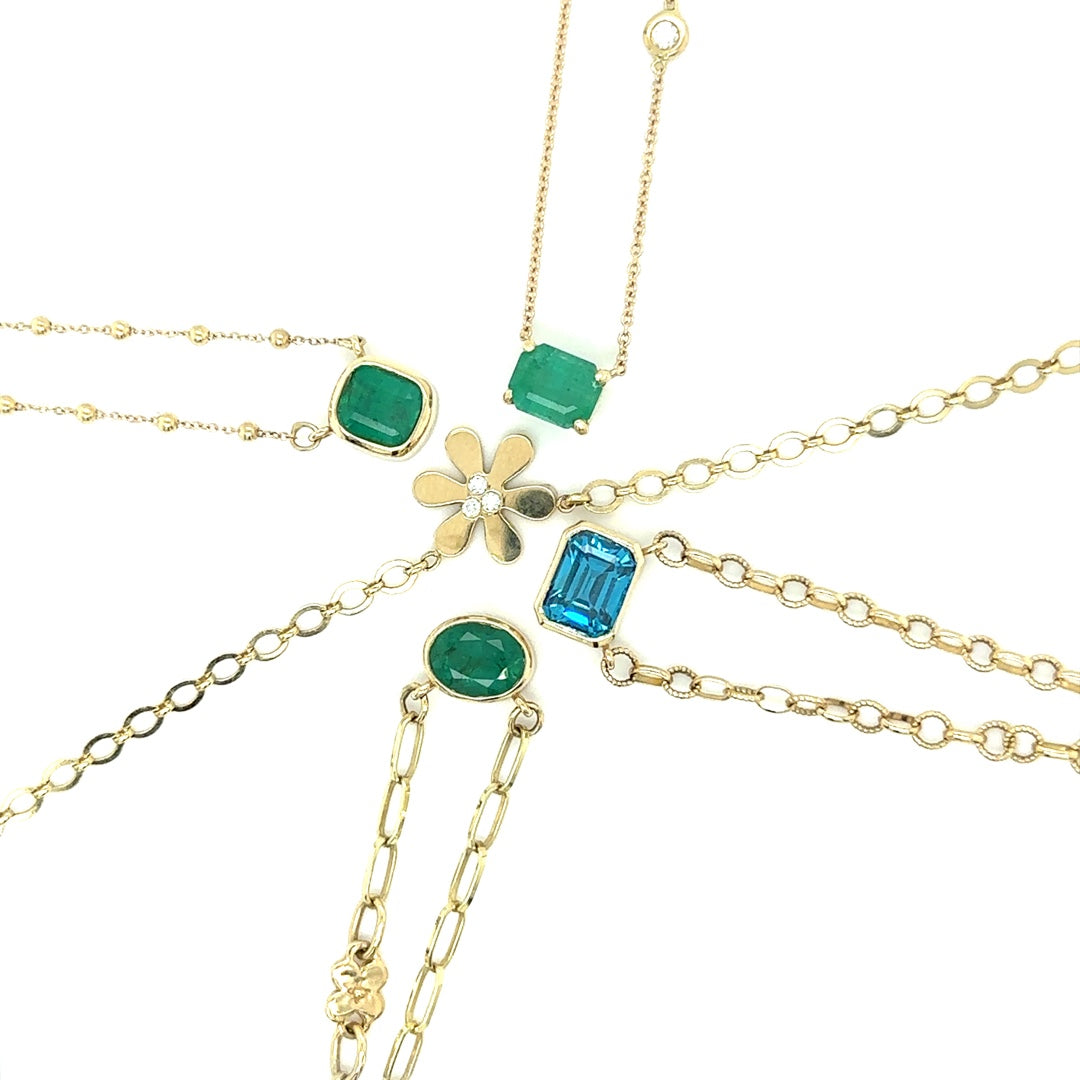 Emerald Bezel Bead Necklace