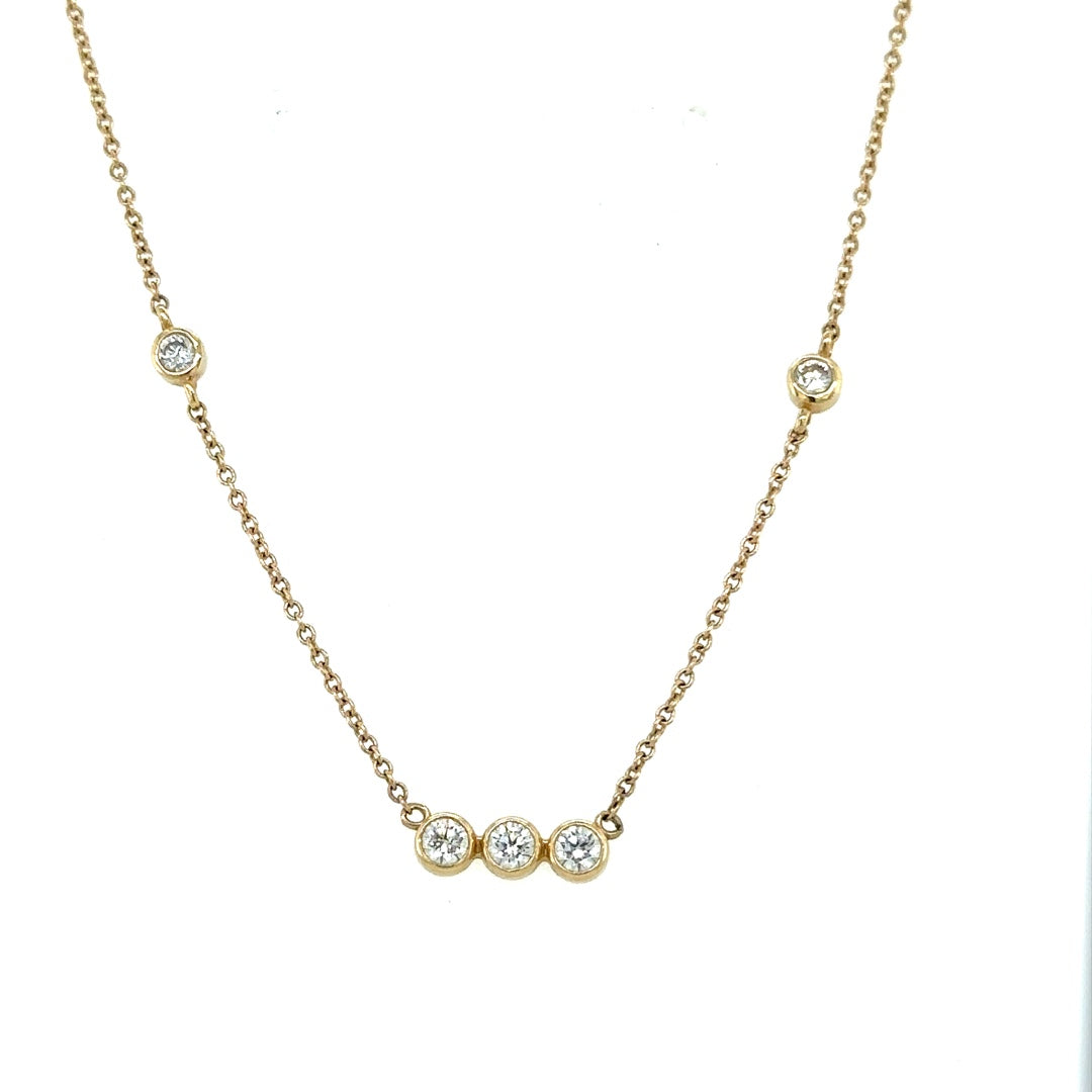 Trio Bezel Diamond Bar Necklace/ Diamond Chain