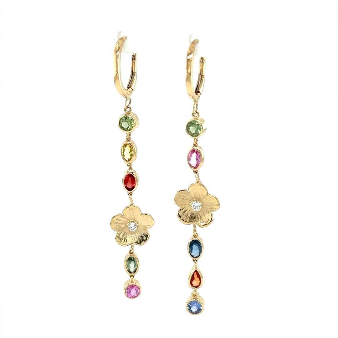 Rainbow Sapphire & Diamond Petunia Earrings