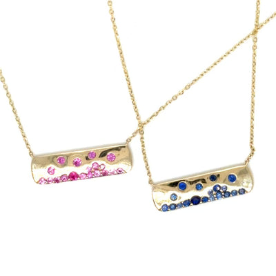 Pink Sapphire Scattered Bar Necklace