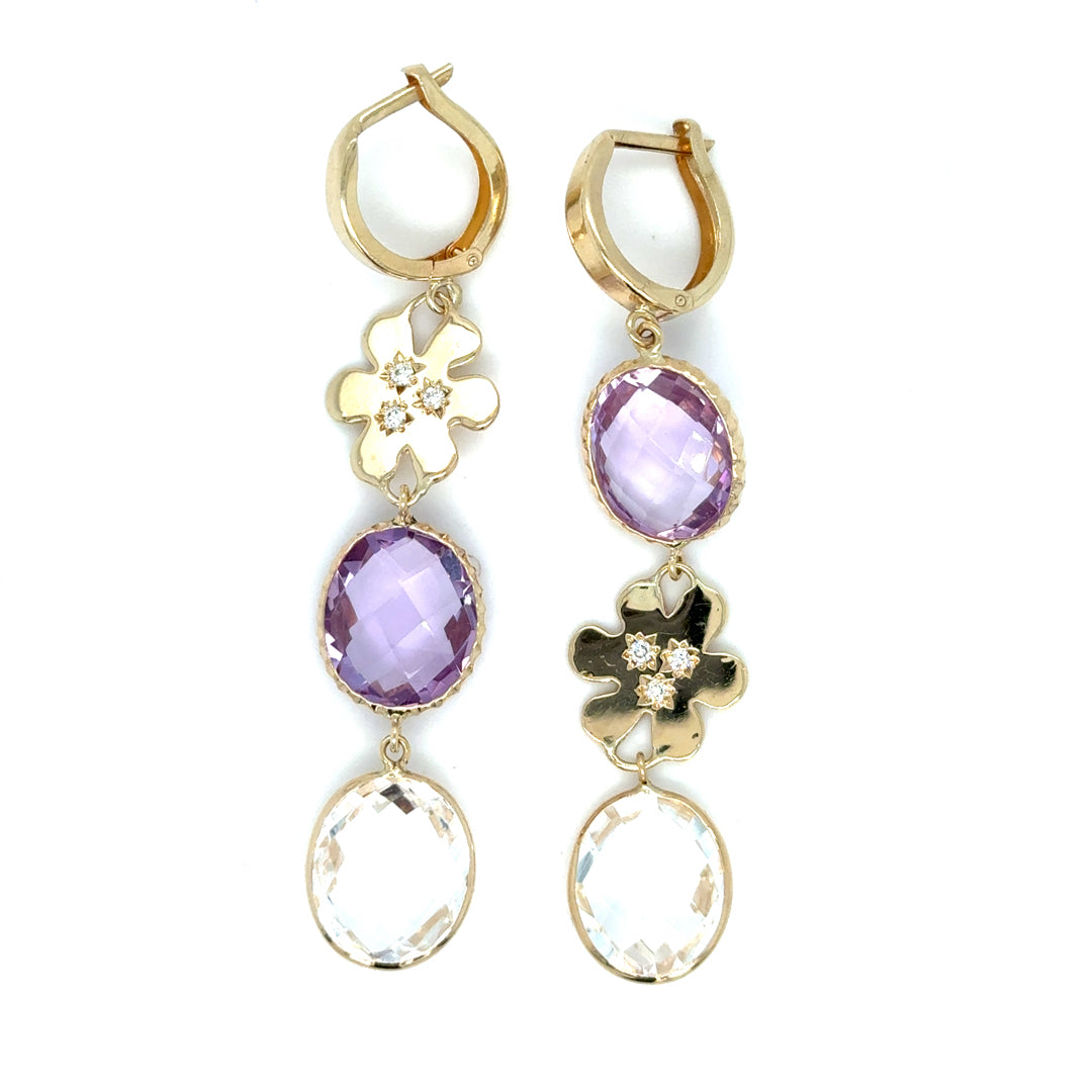 Amethyst & White Topaz & Mini Daisy Drop Earrings