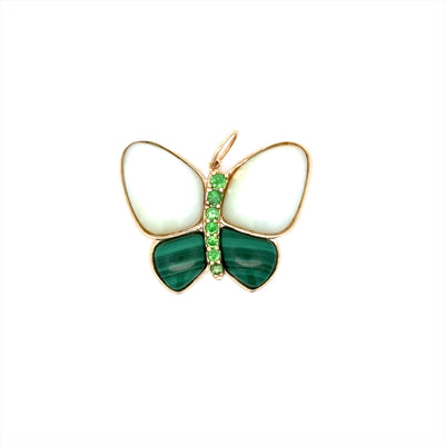 Mother of Pearl, Malachite and Green Sapphire Butterfly Pendant