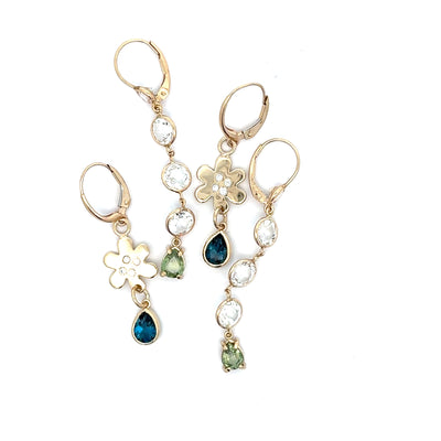 Crystal Drops and Green Sapphire Earrings