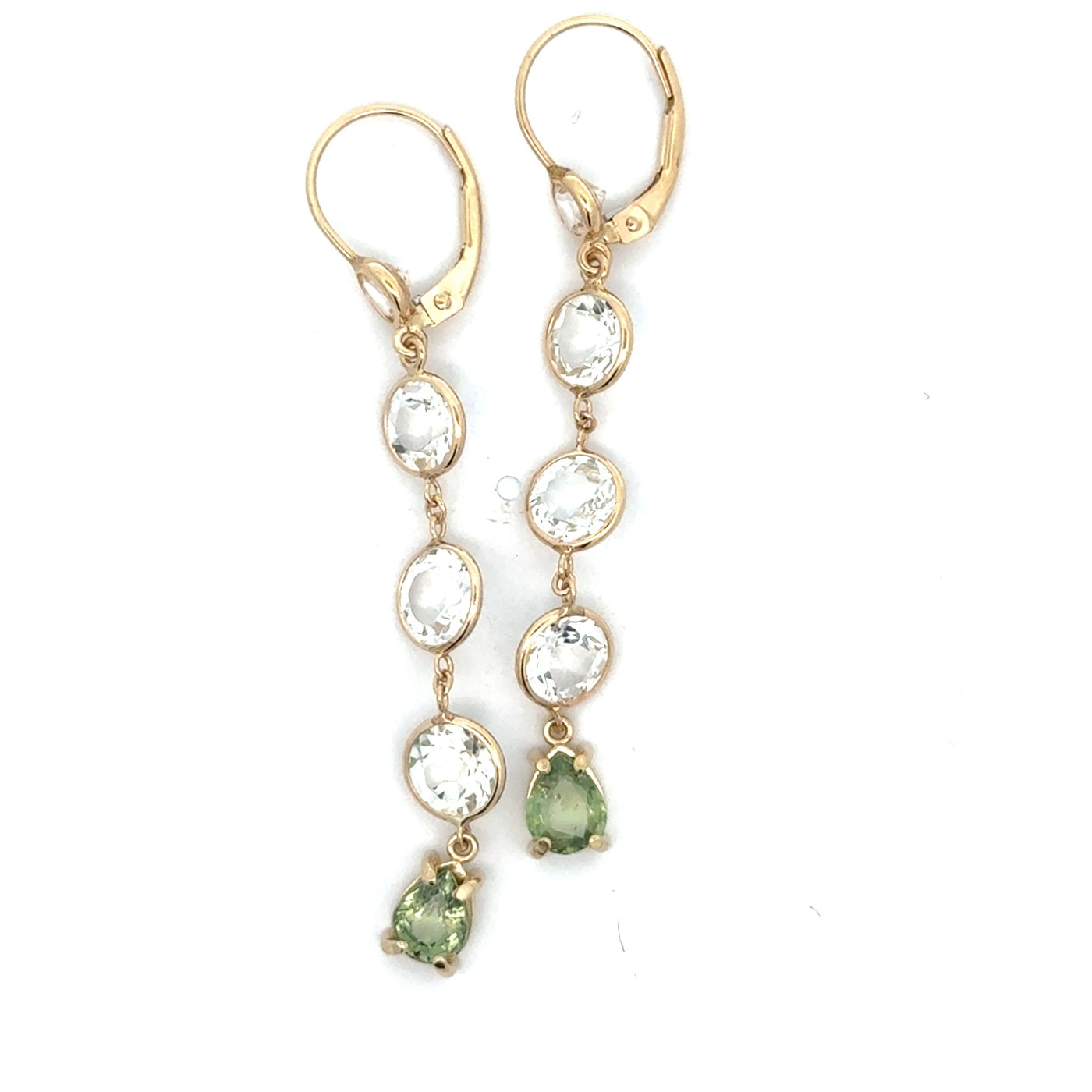 Crystal Drops and Green Sapphire Earrings