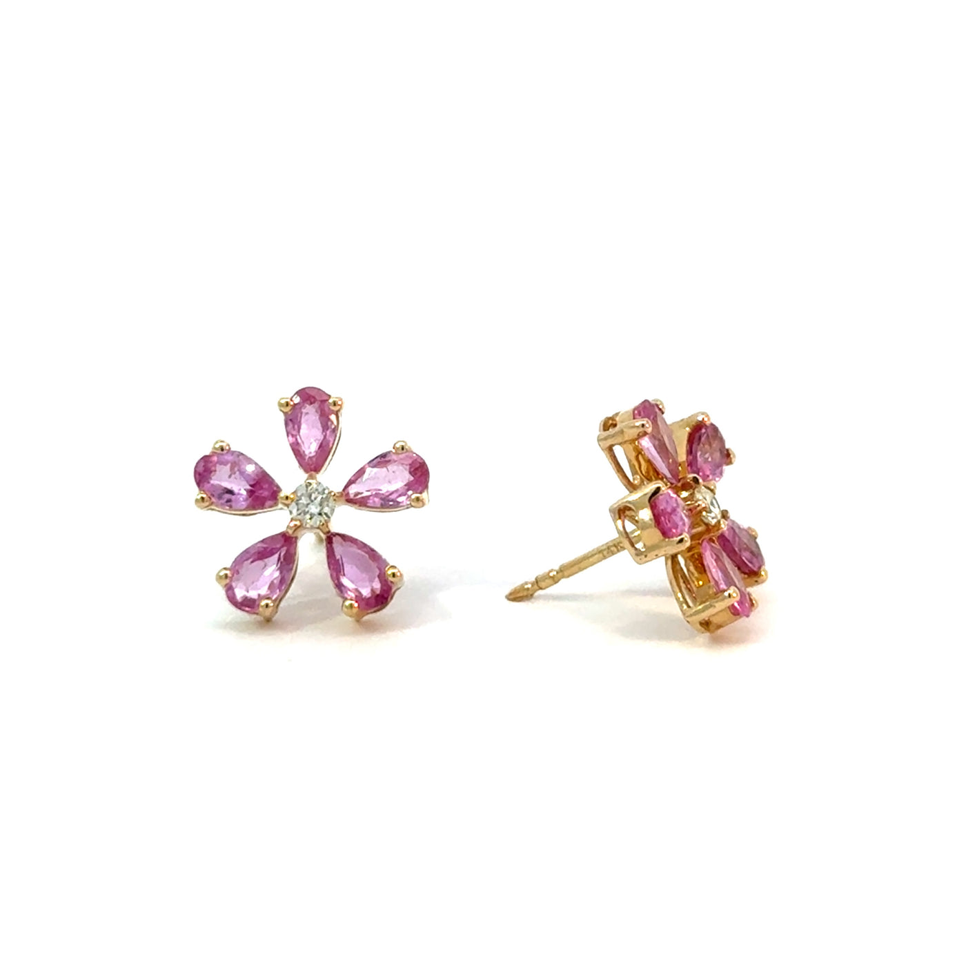 Pink Sapphire and Diamond Flower Studs