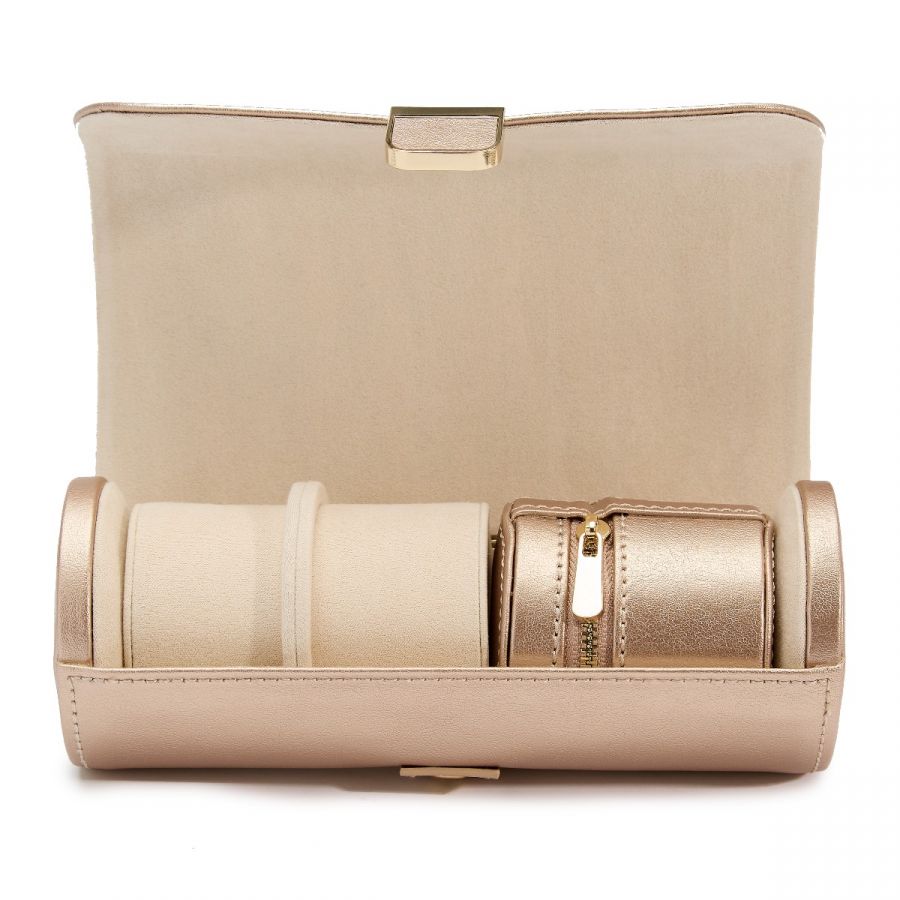 Palermo Double Watch Roll w/ Jewelry Pouch/ Rose Gold