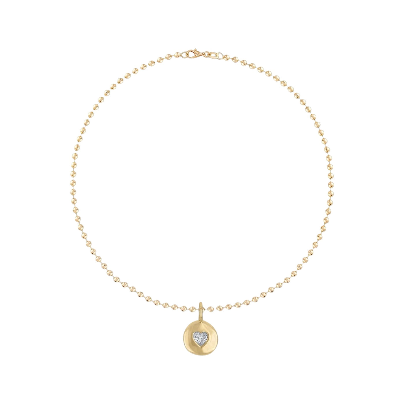 Round Heart Ball Chain Necklace - White