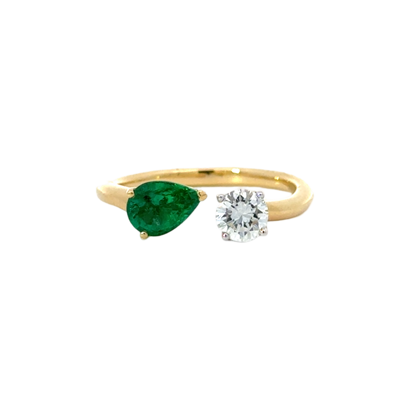 Emerald and Diamond Split Ring / 18k