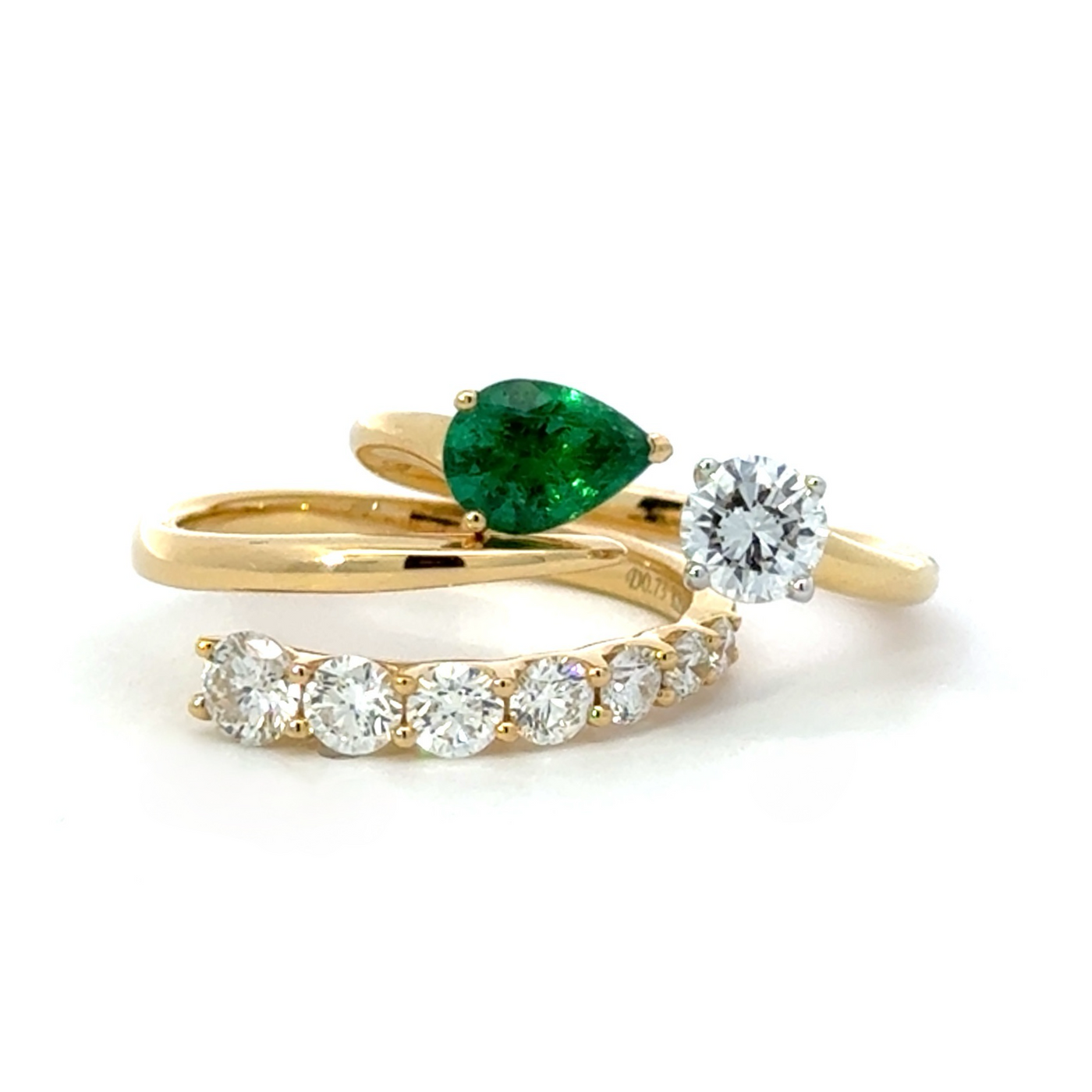 Emerald and Diamond Split Ring / 18k