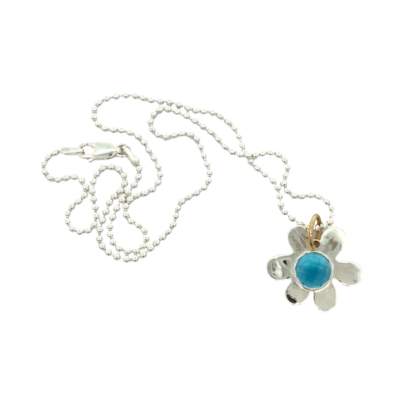 Blue Topaz Daisy Charm Necklace
