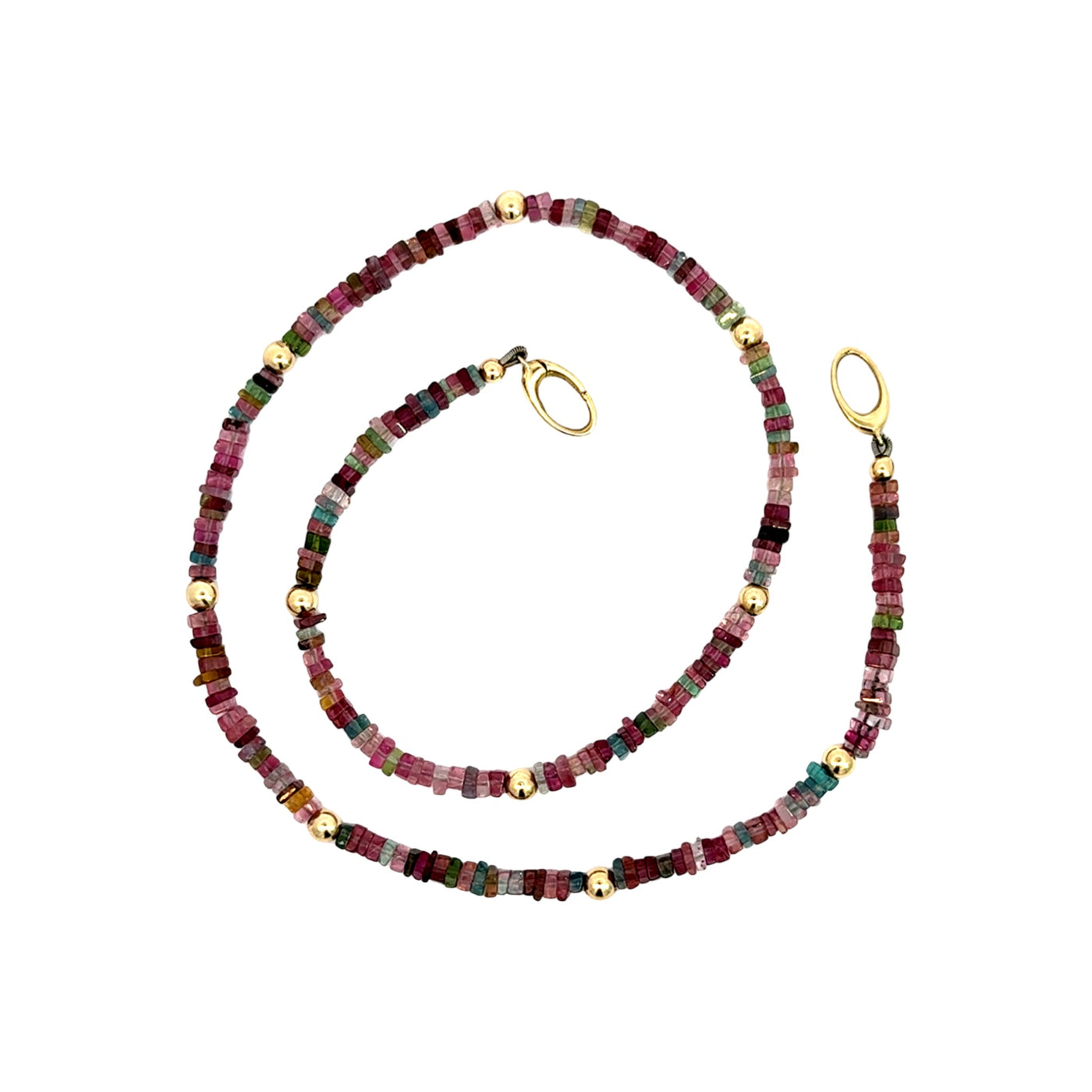 Rainbow Sapphire Slices & Gold Bead Necklace