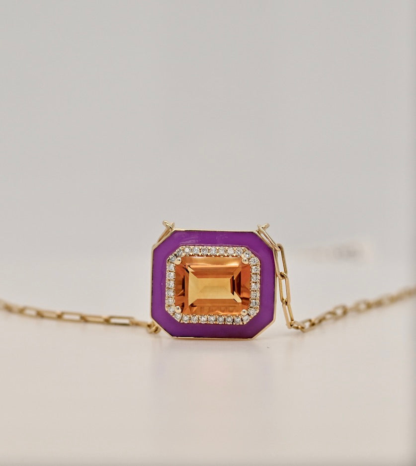 Sunny Madeira Citrine & Purple Enamel Necklace