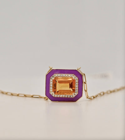 Sunny Madeira Citrine & Purple Enamel Necklace