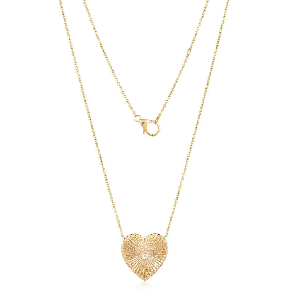 Fluted  Heart Diamond Necklace