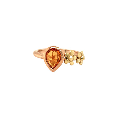 Orange Sapphire and double flower Ring