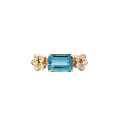 Cala Lily double diamond and Blue Topaz Ring
