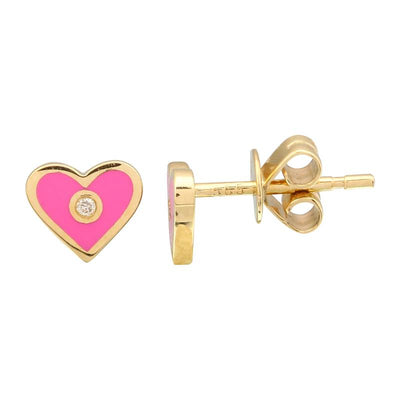 Enamel and Diamond Heart Studs