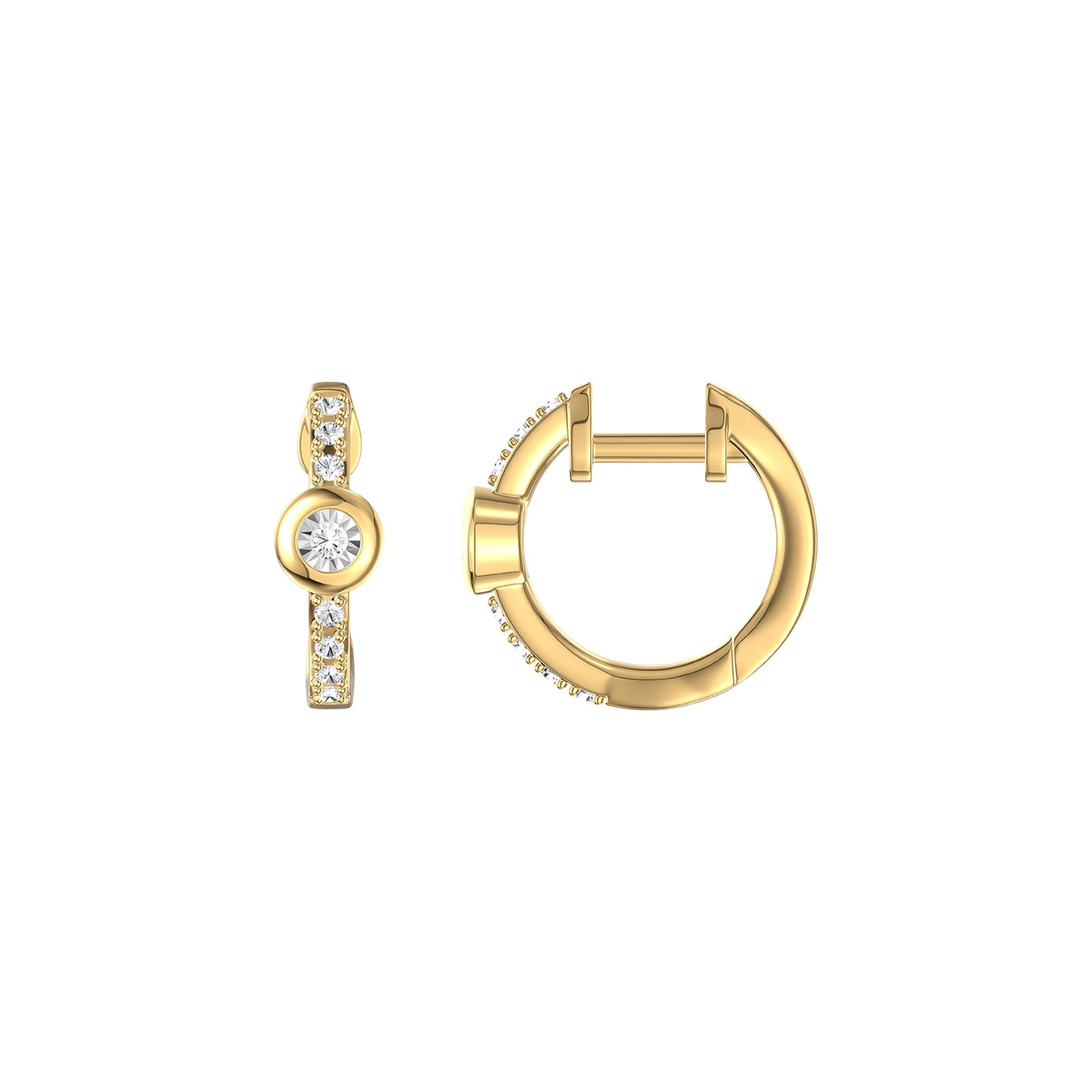 Bezel and Diamond Row Huggies