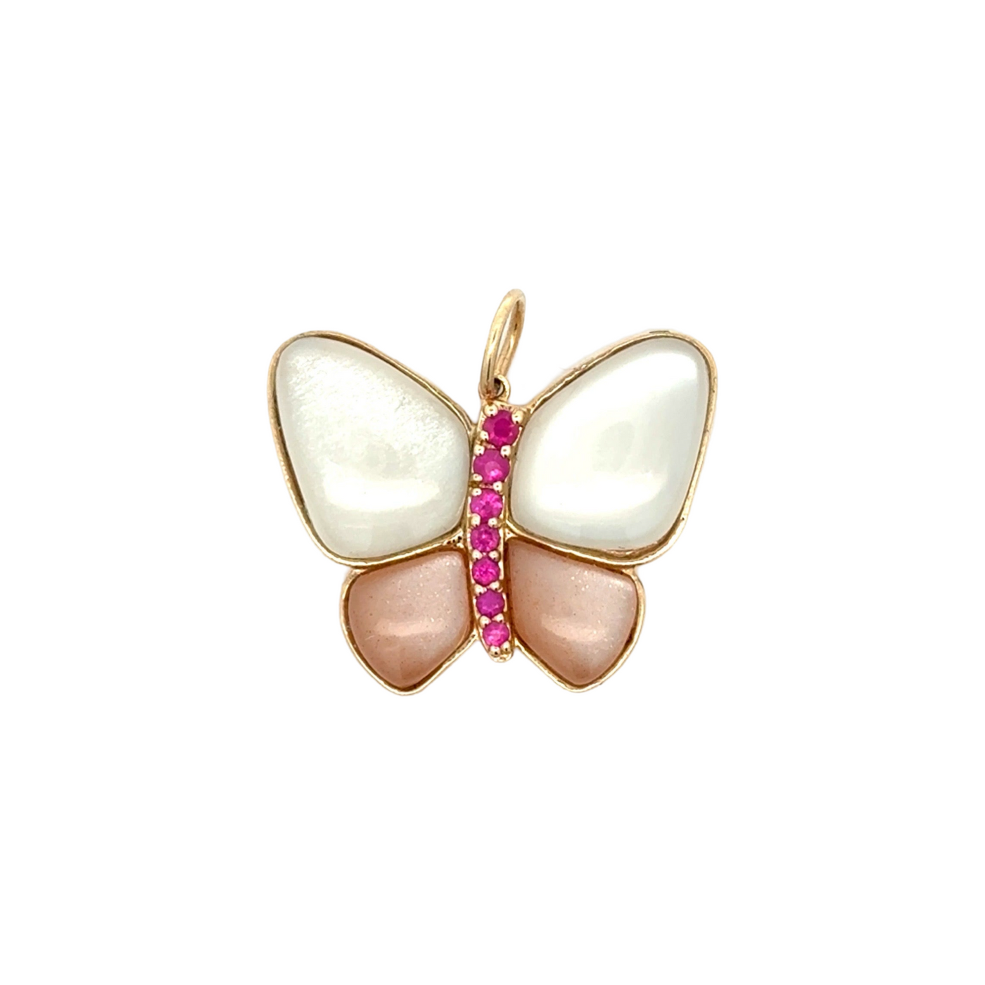 Mother of Pearl, Morganite and Pink Sapphire Butterfly Pendant