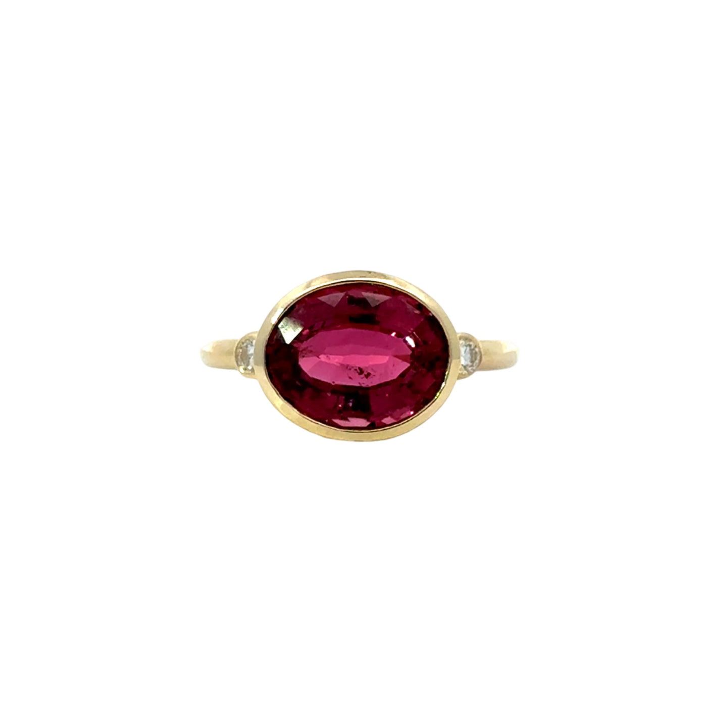 Bezel Set Pink Tourmaline and Diamond Ring