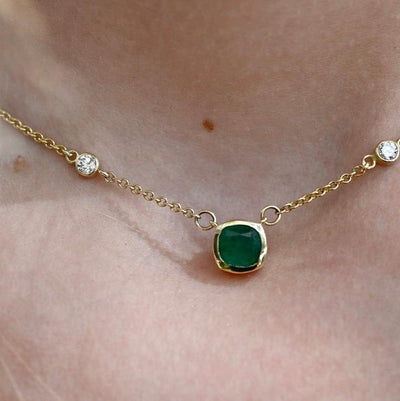 Emerald & Diamond Bezel Necklace