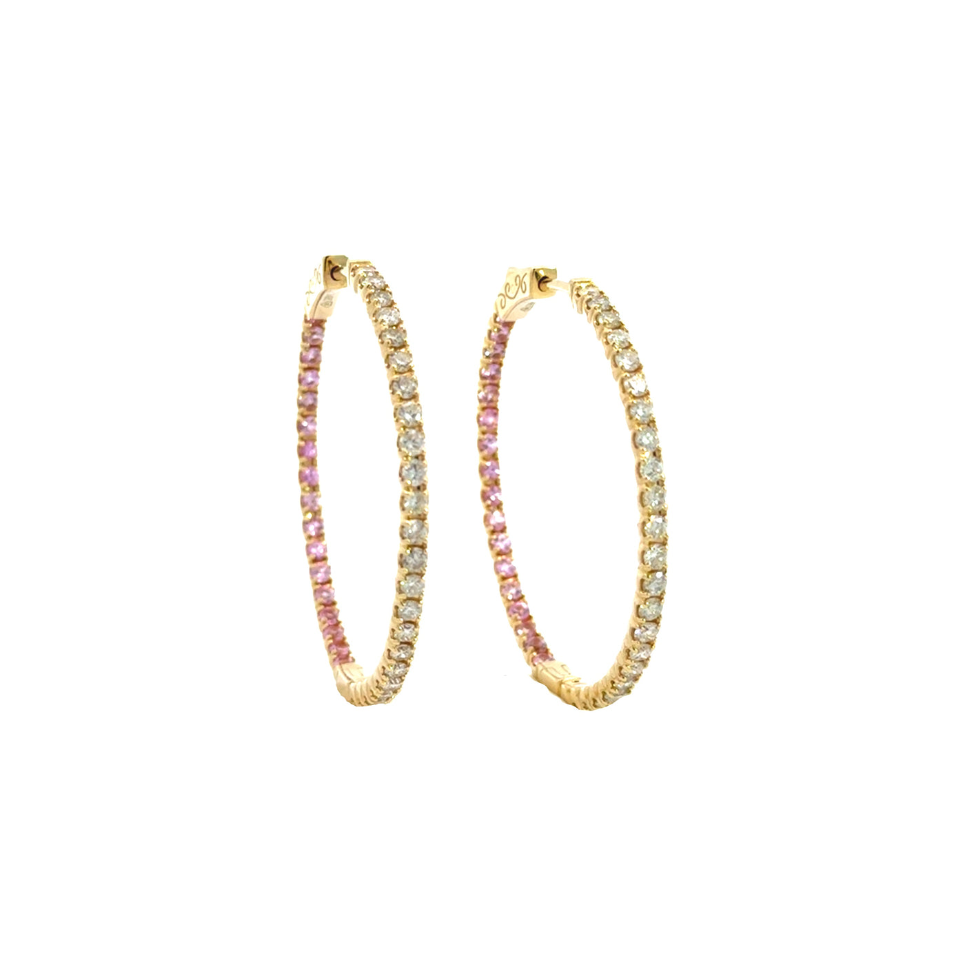 Diamond and Pink Sapphire Inside Hoops