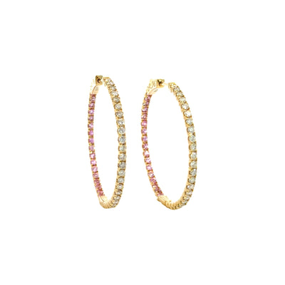 Diamond and Pink Sapphire Inside Hoops