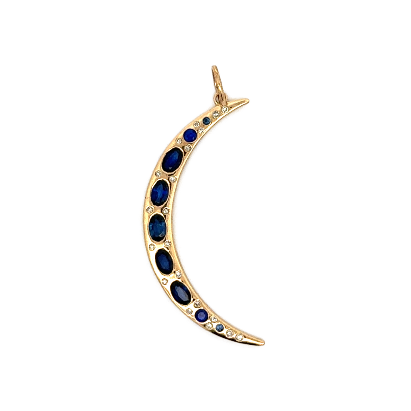 Blue Sapphire & Diamond Moon Pendant