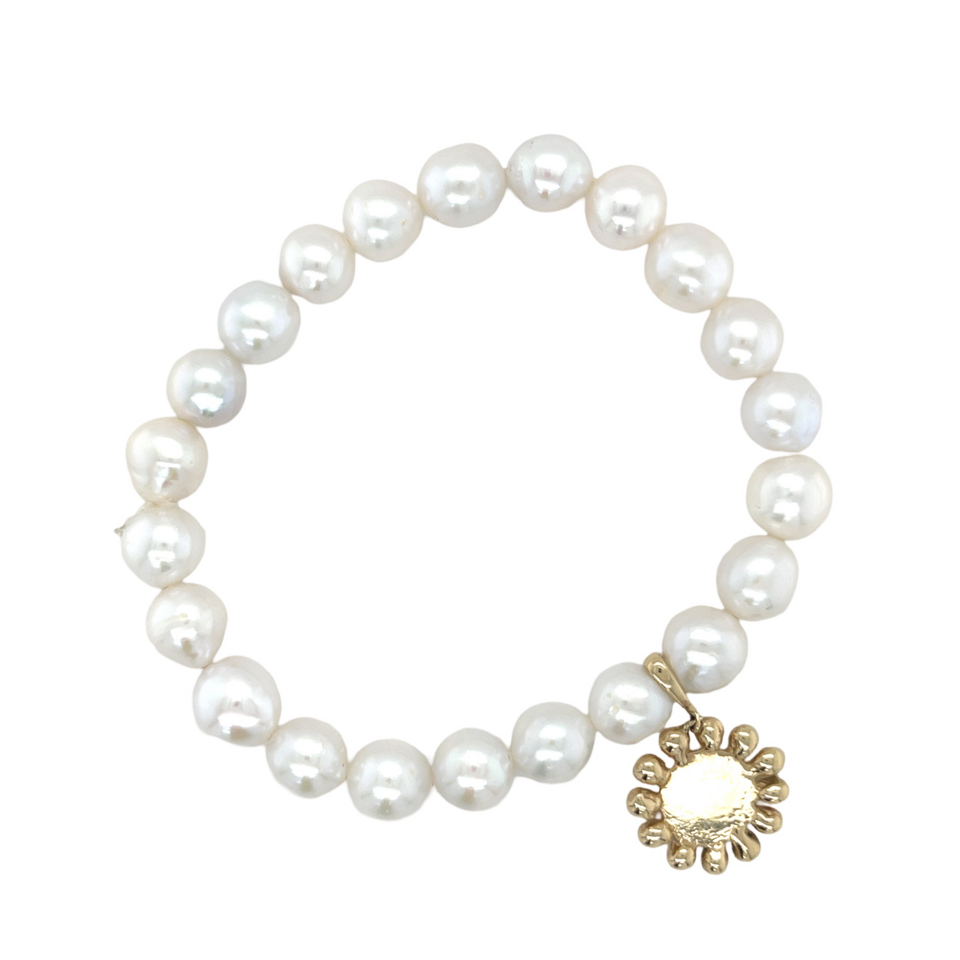 Pearl Bracelet with Beaded Round Dog Tag