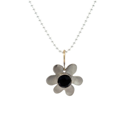 Rose Cut Black Onyx Daisy Charm Necklace