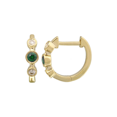 Emerald and Diamond Bezel Mini Huggies