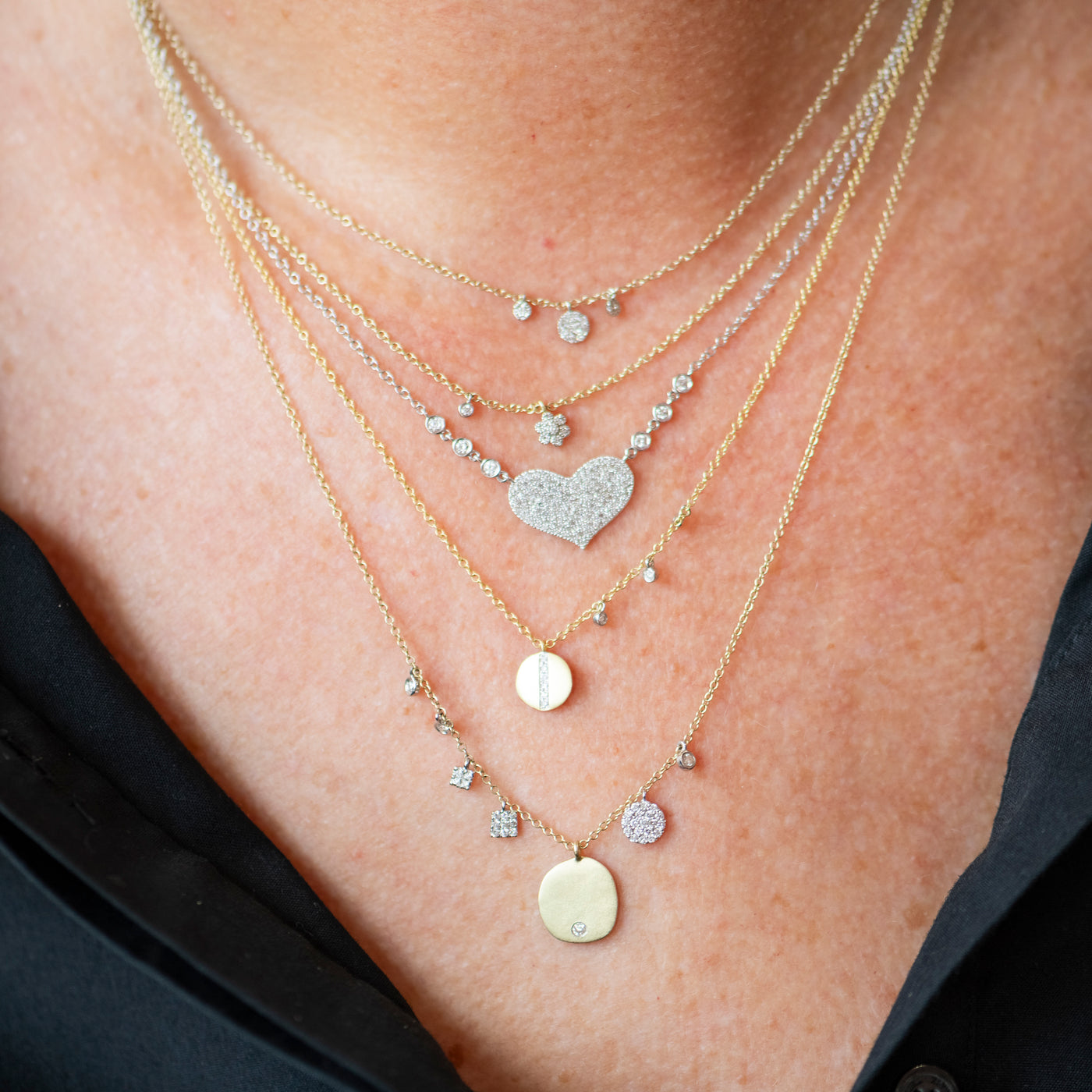 Diamond Disc Necklace with Triple Bezels