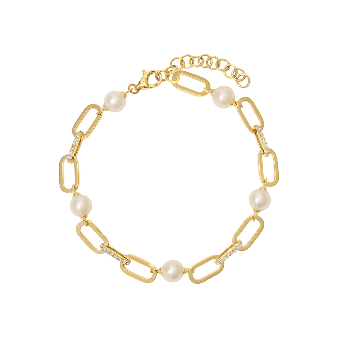 Pearl & Diamond Link Paperclip Bracelet