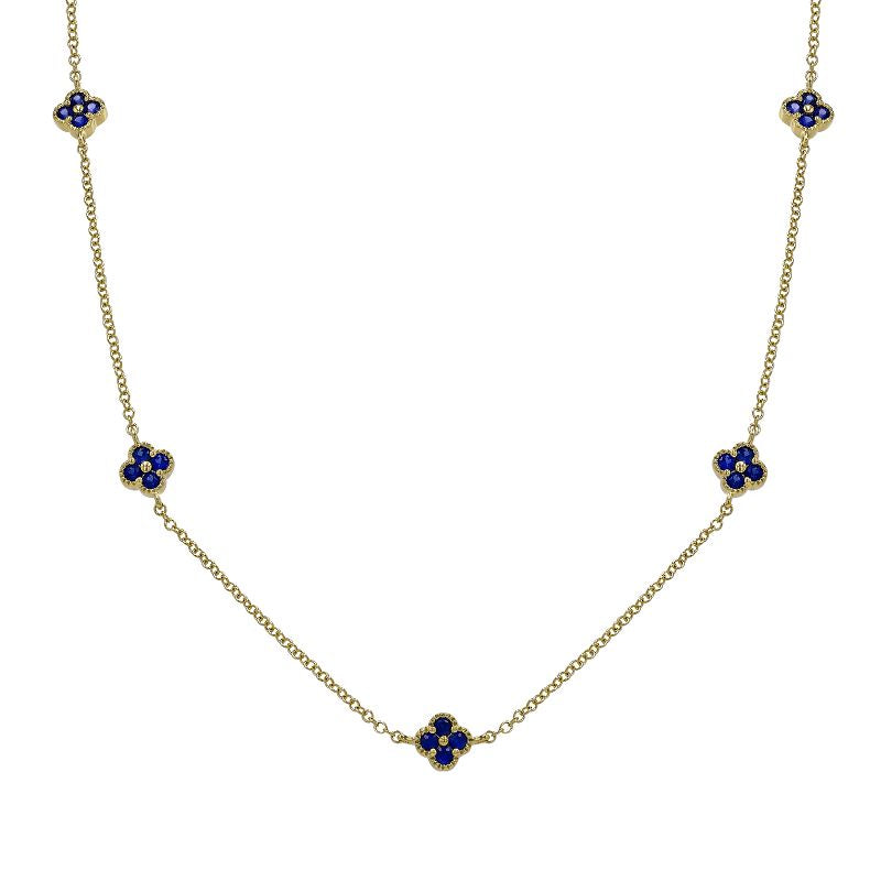 Blue Sapphire Clover Station Necklace