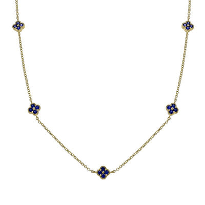 Blue Sapphire Clover Station Necklace