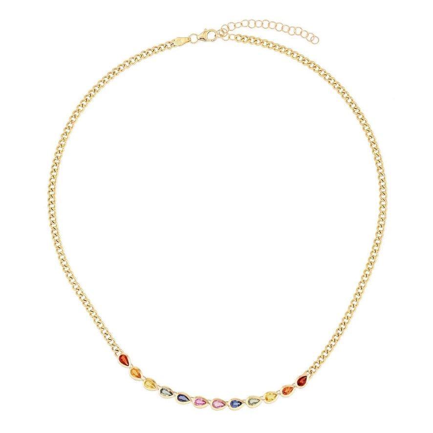 Rainbow Sapphire Pear Necklace