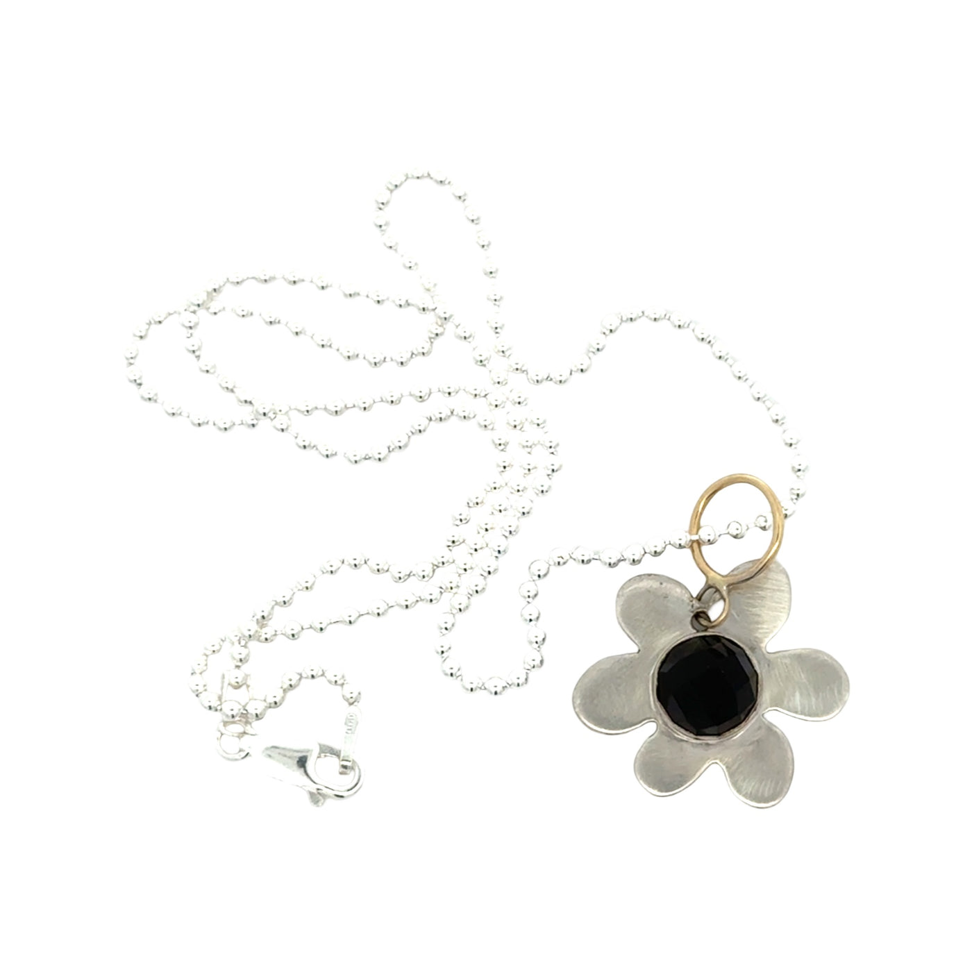 Rose Cut Black Onyx Daisy Charm Necklace