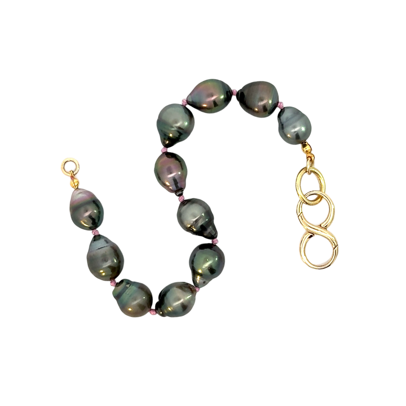 Gray Baroque Pearl Bracelet with Gold Infinity Clasp