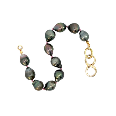 Gray Baroque Pearl Bracelet with Gold Infinity Clasp