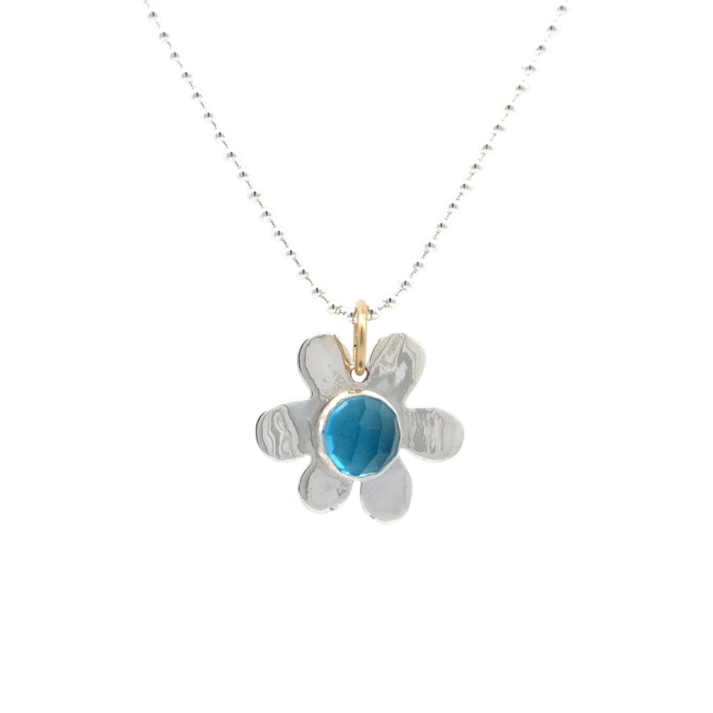 Blue Topaz Daisy Charm Necklace