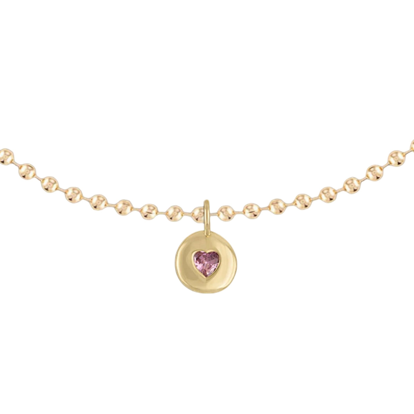 Round Heart Ball Chain Necklace - Pink