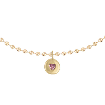 Round Heart Ball Chain Necklace - Pink